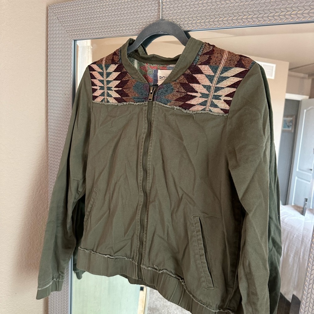 Olive Green Jacket with Geometric Pattern